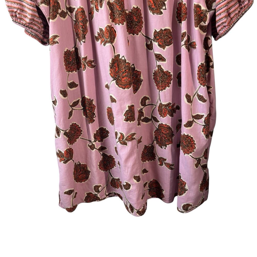 Knox‎ Rose Dress Womens XXL Pink Floral Short Sleeve V Neck Puff Tasseled Boho - Picture 8 of 12